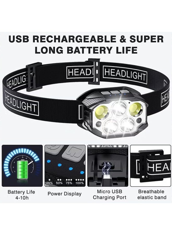 EETU Headlamp Flashlight,Hands-Free Headlamp,1200 Lumen Ultra Head Lamp,5 LED-3XPE+2COB Rechargeable,6+6 Modes Headlight,Hand Sensor,Waterproof Forehead Light For Adults Teens,Outdoor Running Camping Gear - Image 3